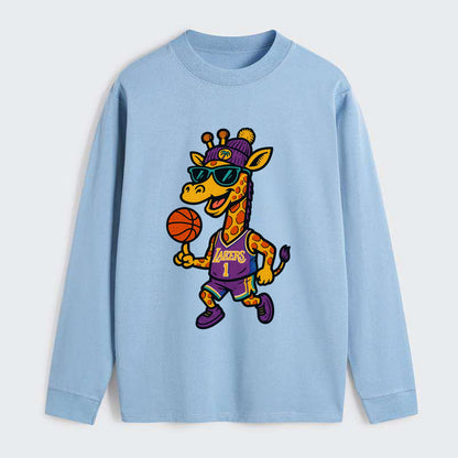 California Giraffe wearing Lakers beanie with palm tree patch and - Classic Long Sleeve Shirt - Light Blue