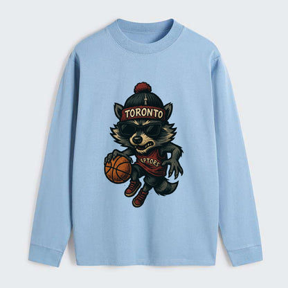 Toronto Raccoon wearing Raptors beanie with CN Tower patch and wayfarer - Classic Long Sleeve Shirt - Light Blue