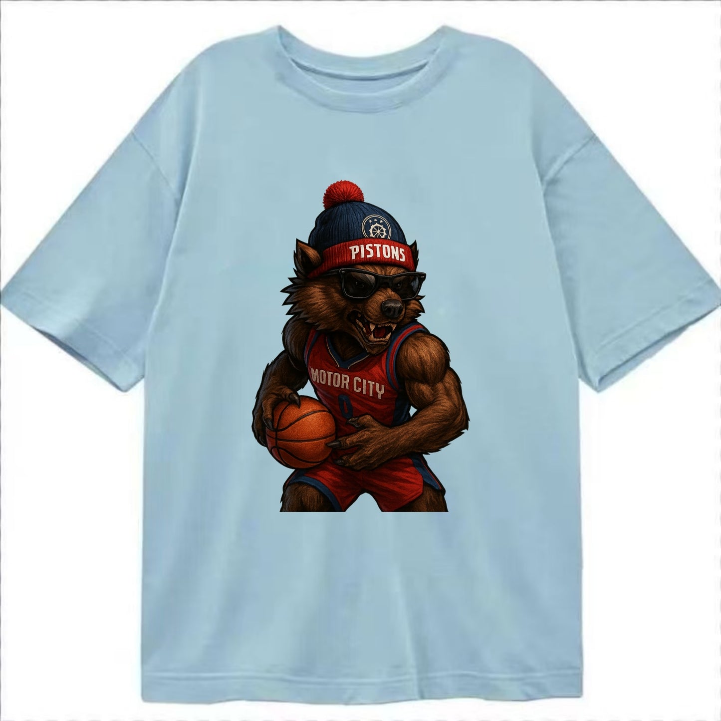Motor City Wolverine wearing Pistons beanie with gear patch and wayfarer - Classic T-shirt - Light Blue
