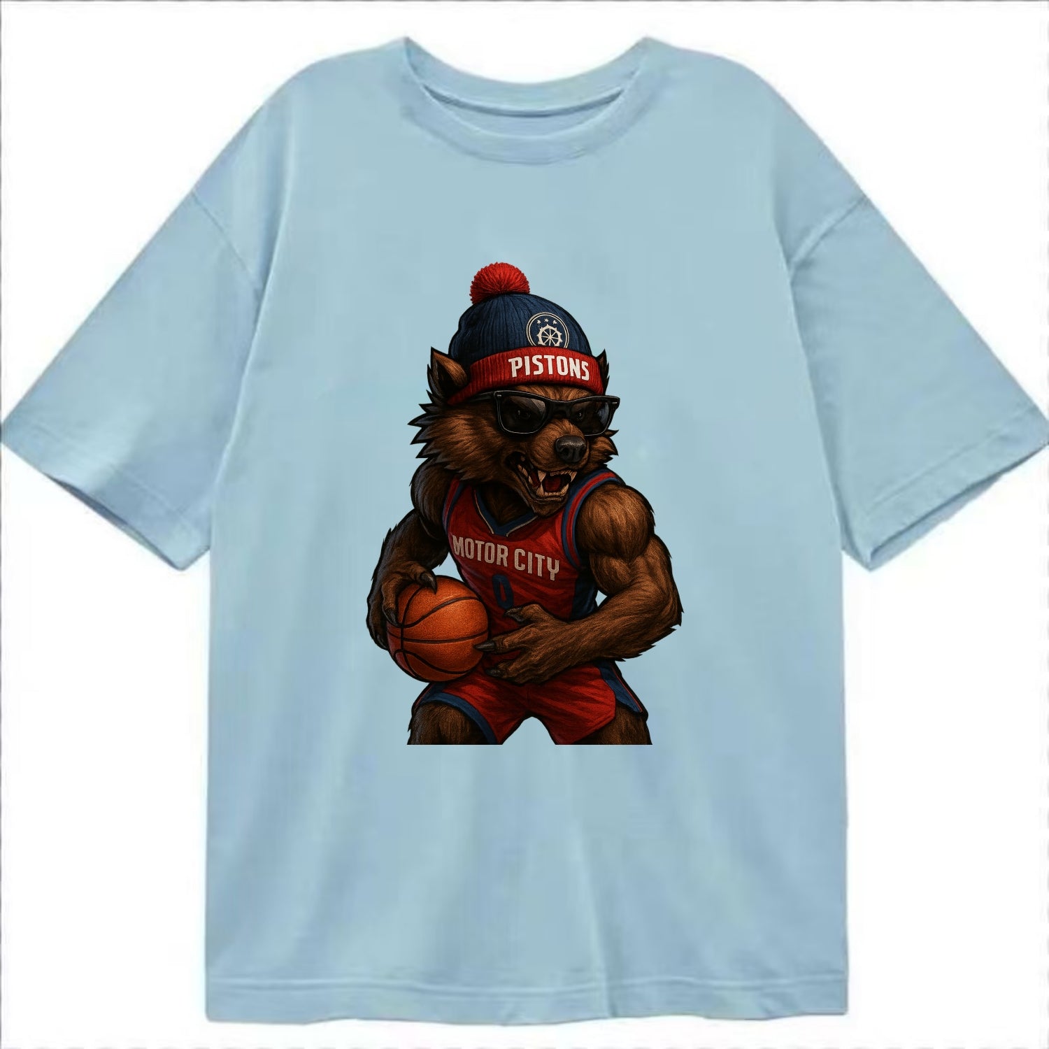 Motor City Wolverine wearing Pistons beanie with gear patch and wayfarer - Classic T-shirt - Light Blue