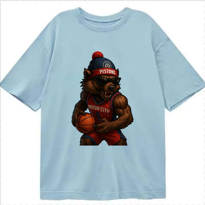 Motor City Wolverine wearing Pistons beanie with gear patch and wayfarer - Classic T-shirt - Light Blue