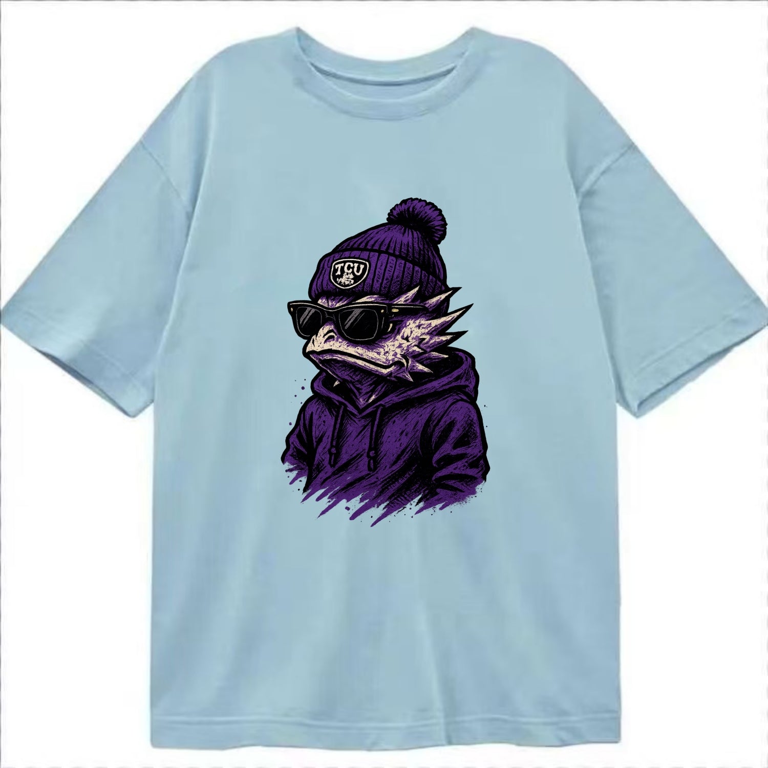 Fort Worth Horned Frog wearing TCU beanie with frog patch - Classic T-shirt - Light Blue
