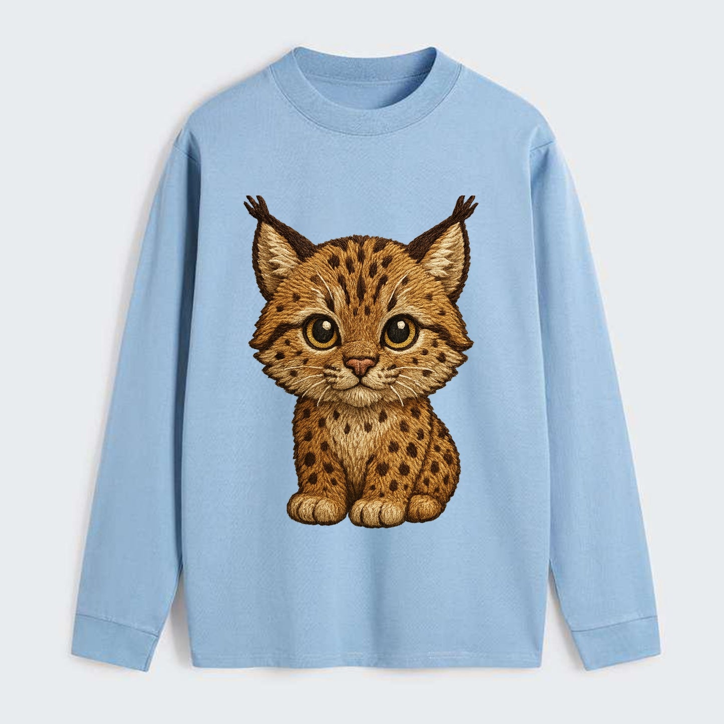 Baby Lynx Cub - tufted ears, spotted fur, golden eyes, front-facing, - Classic Long Sleeve Shirt - Light Blue