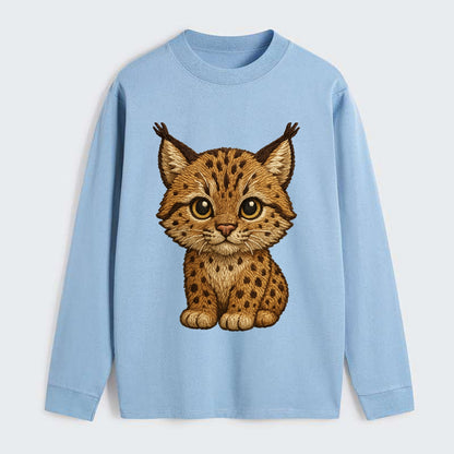 Baby Lynx Cub - tufted ears, spotted fur, golden eyes, front-facing, - Classic Long Sleeve Shirt - Light Blue