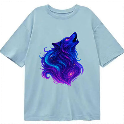 Noble wolf with flowing fur that transforms into aurora borealis streams, cyan - Classic T-shirt - Light Blue