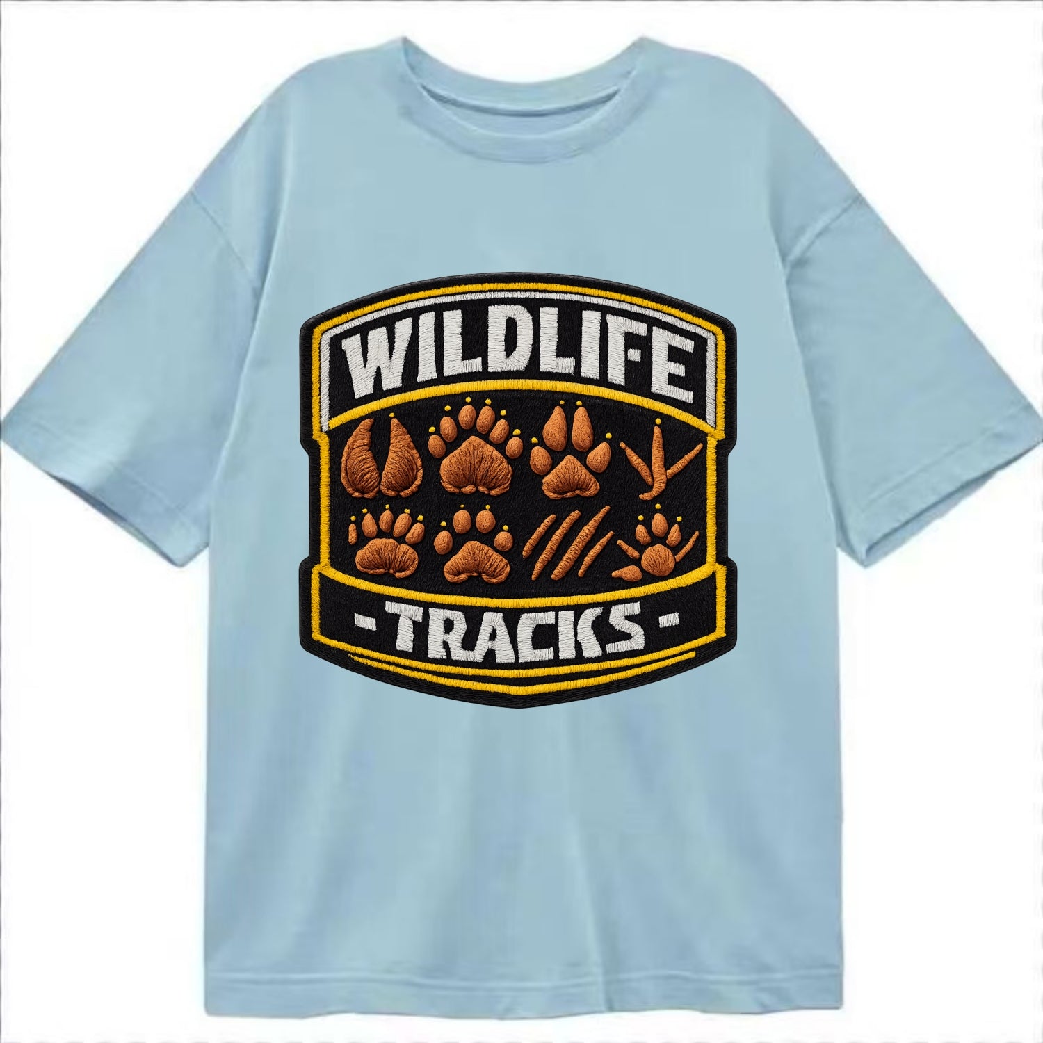 WILDLIFE TRACKS - animal footprints in brown , tracker - Classic T-shirt - Light Blue