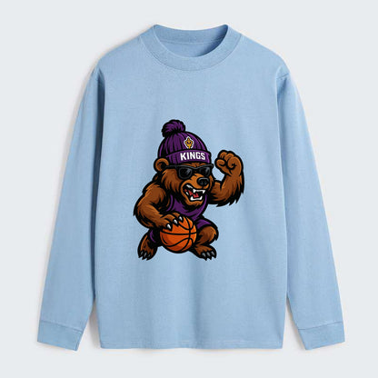 California Grizzly wearing Kings beanie with royal scepter patch and - Classic Long Sleeve Shirt - Light Blue