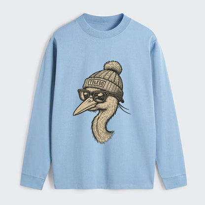 Toledo Great Blue Heron wearing Toledo beanie with pom pom and wayfarer - Classic Long Sleeve Shirt - Light Blue