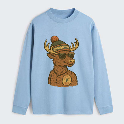 Edmonton Elk wearing Edmonton beanie with pom pom and wayfarer - Classic Long Sleeve Shirt - Light Blue