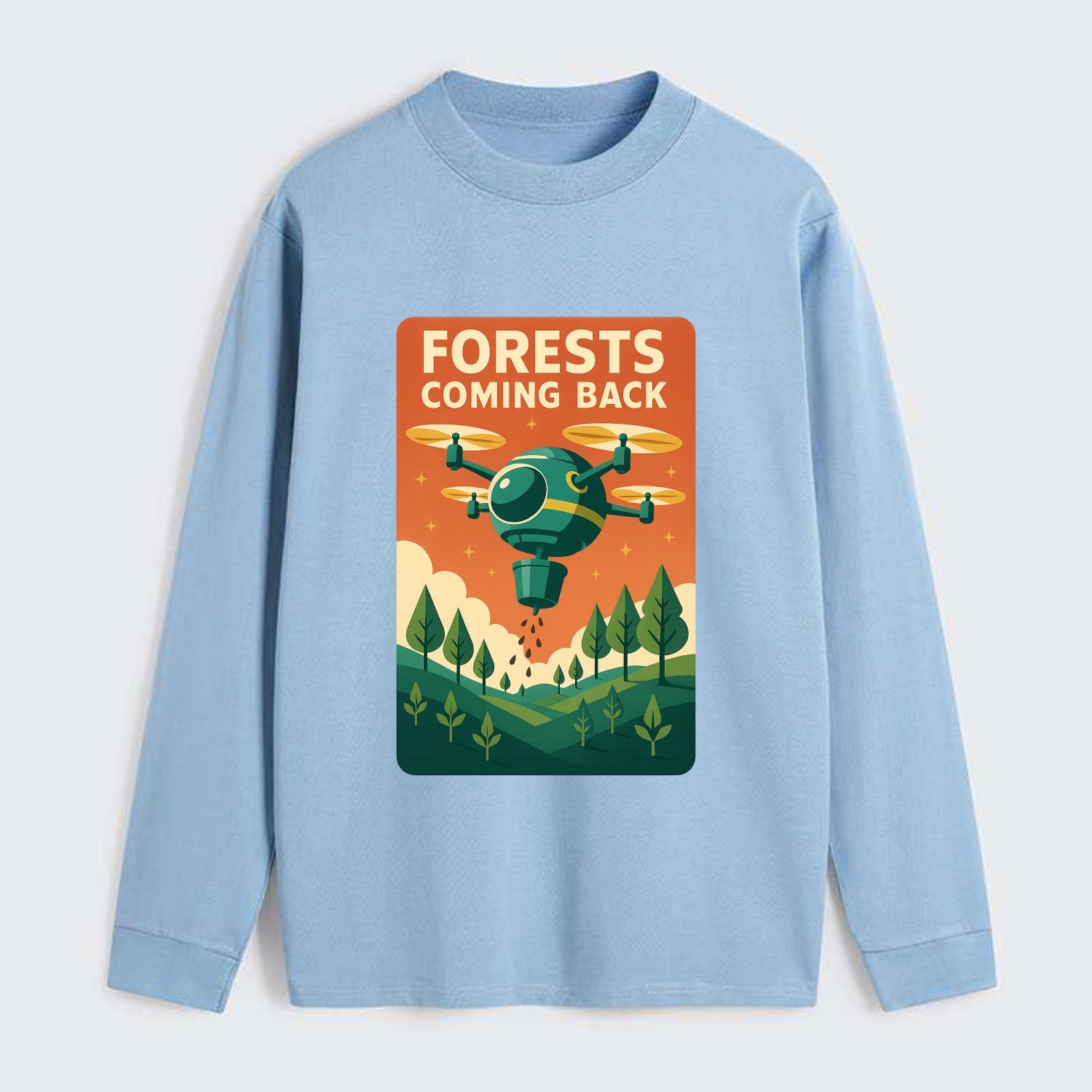Reforestation drone planting millions of trees - "Forests Coming Back" - Classic Long Sleeve Shirt - Light Blue