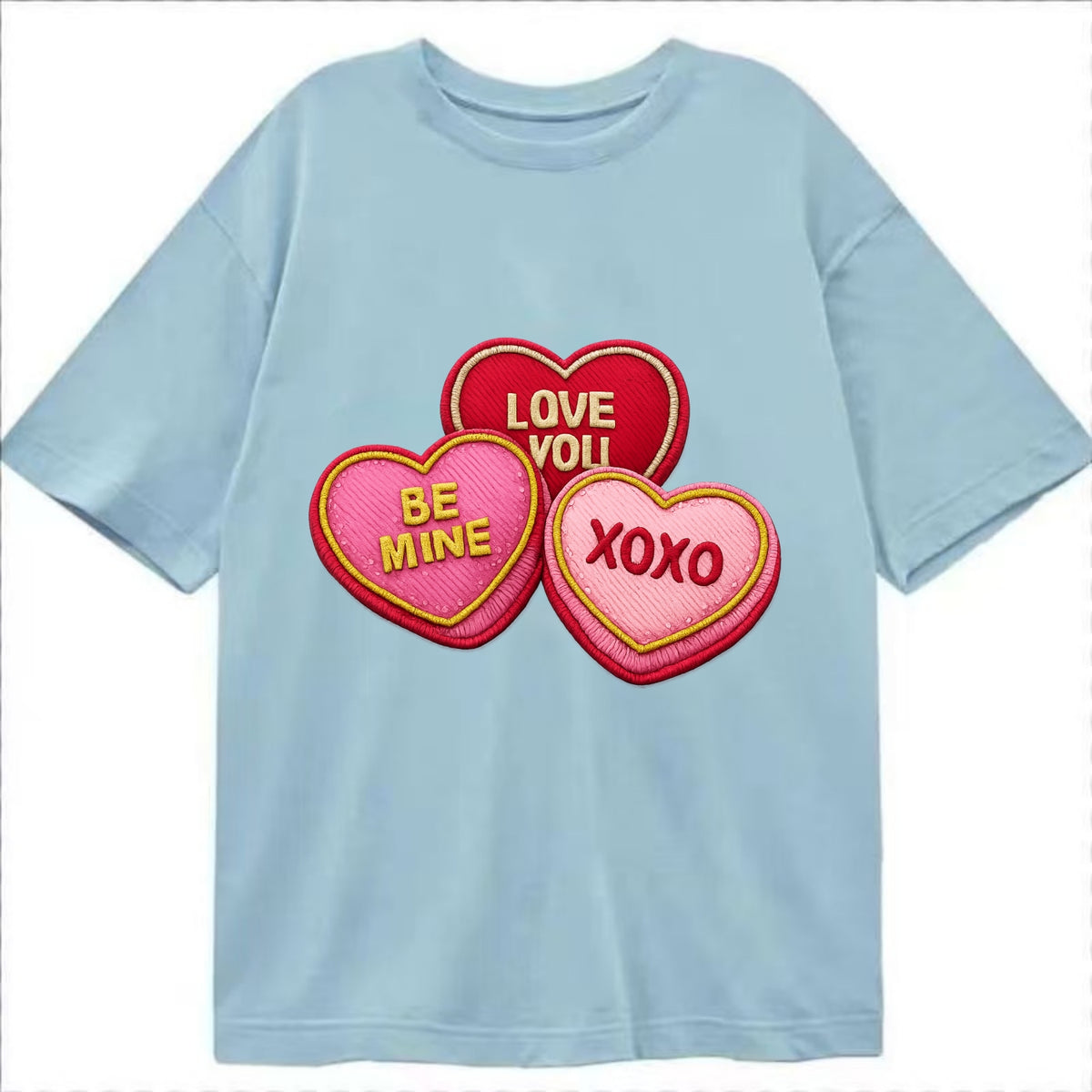 VALENTINES HEARTS - candy hearts in pink and red , love day - Classic T-shirt - Light Blue