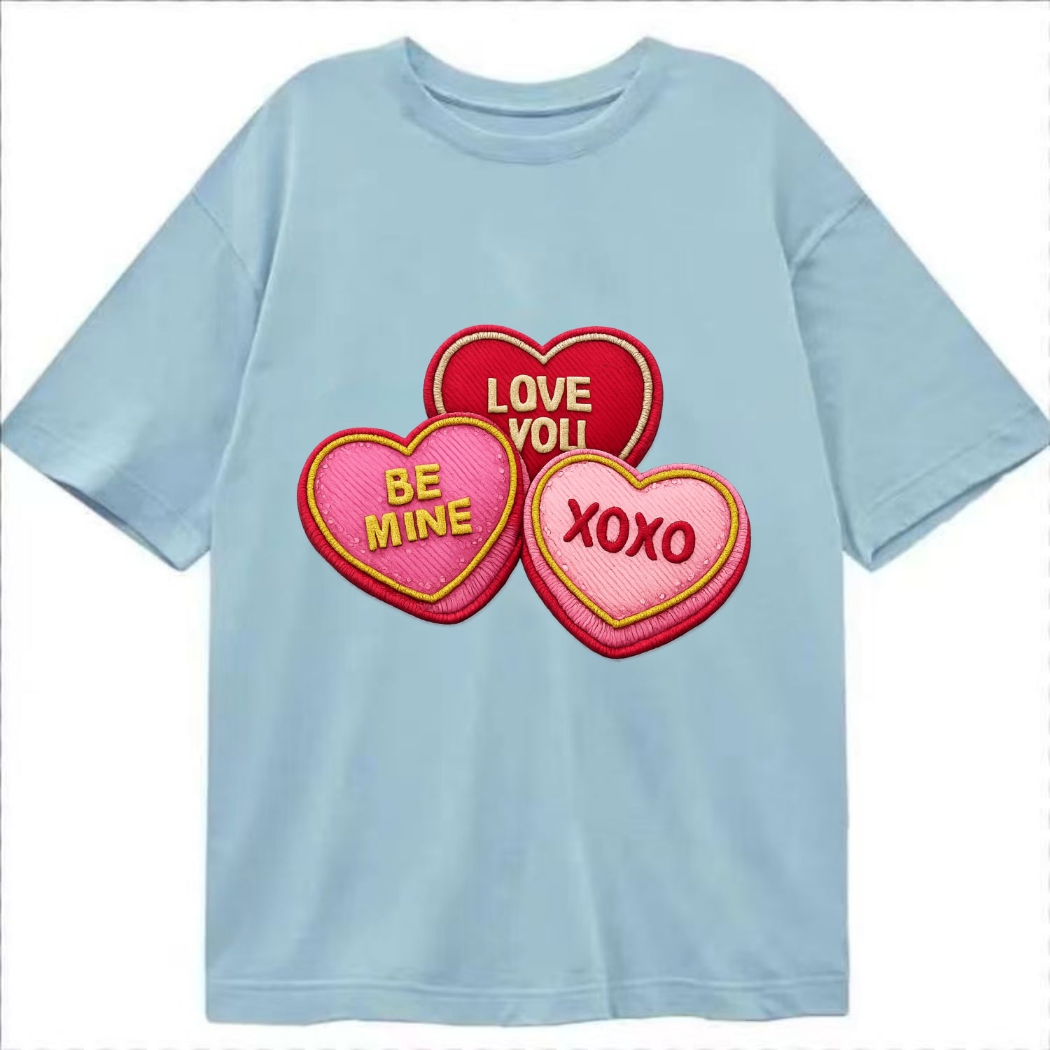 VALENTINES HEARTS - candy hearts in pink and red , love day - Classic T-shirt - Light Blue