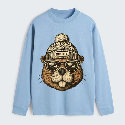 Montreal Beaver wearing Montreal beanie - Classic Long Sleeve Shirt - Light Blue
