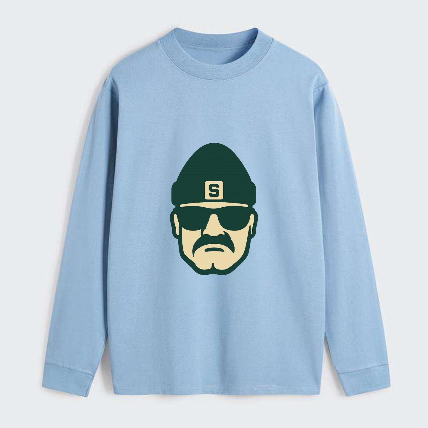 East Lansing Spartan wearing Michigan State beanie with S patch - Classic Long Sleeve Shirt - Light Blue