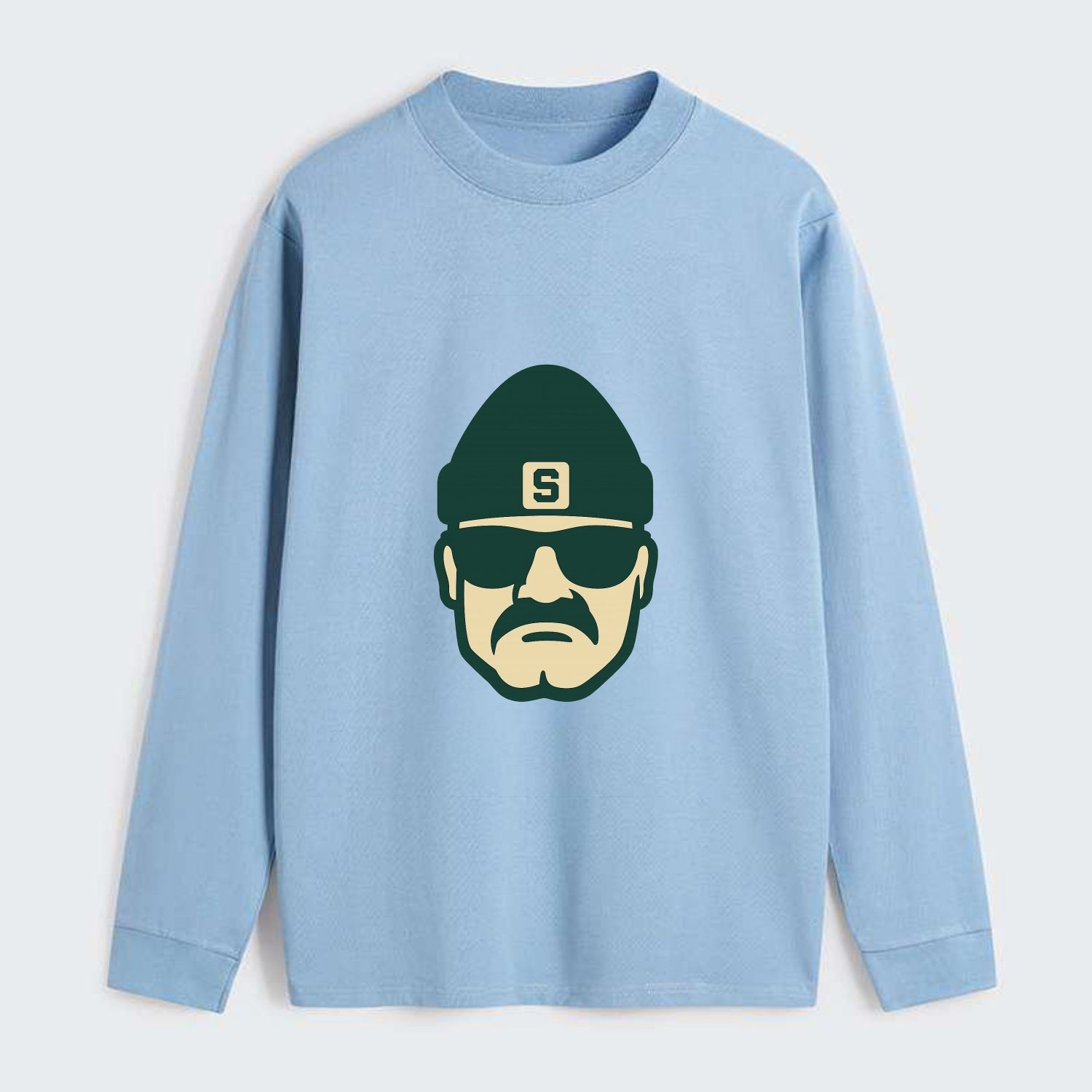East Lansing Spartan wearing Michigan State beanie with S patch - Classic Long Sleeve Shirt - Light Blue