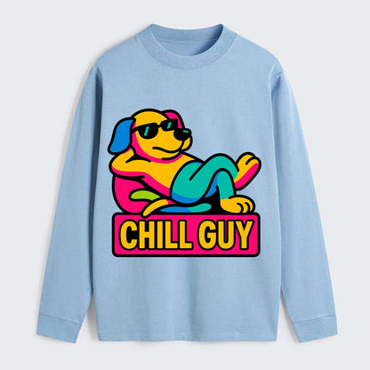 Super relaxed dog character lounging unbothered - "Chill Guy" meme - Classic Long Sleeve Shirt - Light Blue
