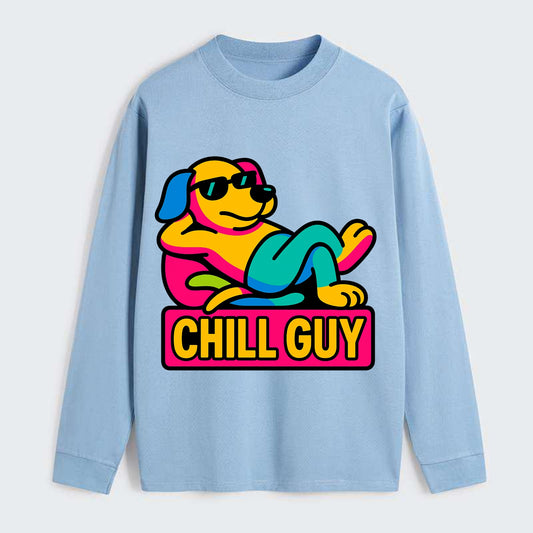 Super relaxed dog character lounging unbothered - "Chill Guy" meme - Classic Long Sleeve Shirt - Light Blue