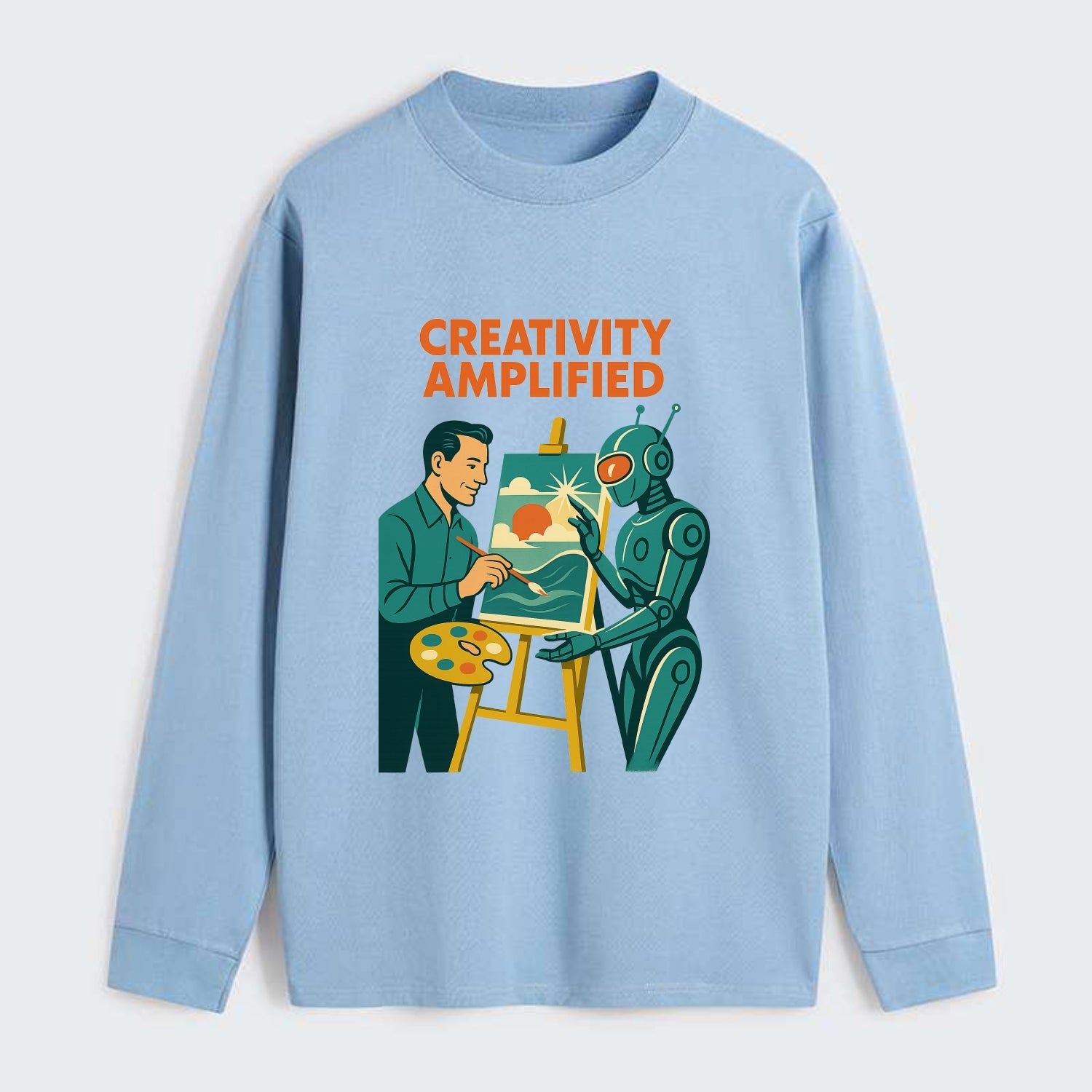 Artist and AI creating beautiful masterpiece together - "Creativity - Classic Long Sleeve Shirt - Light Blue