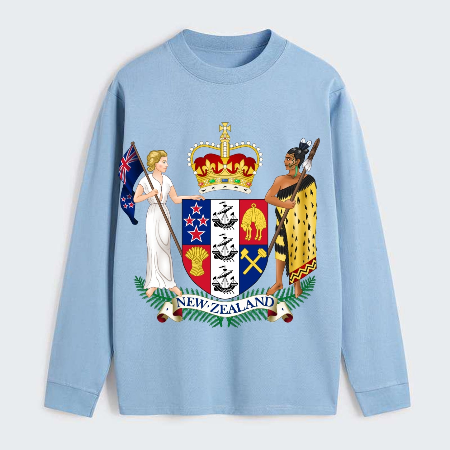 Coat Of Arms Of New Zealand - Classic Long Sleeve Shirt - Light Blue