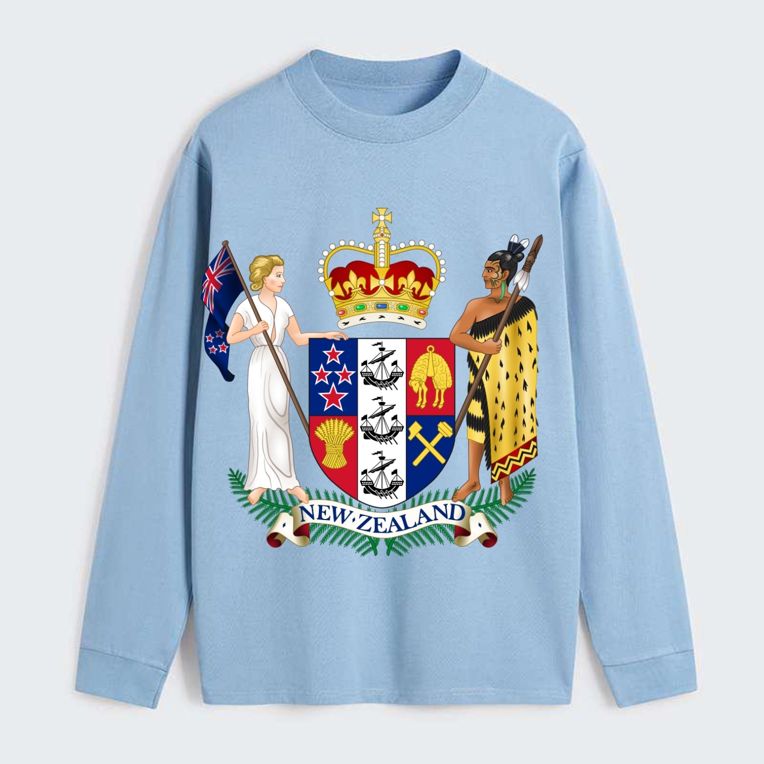 Coat Of Arms Of New Zealand - Classic Long Sleeve Shirt - Light Blue