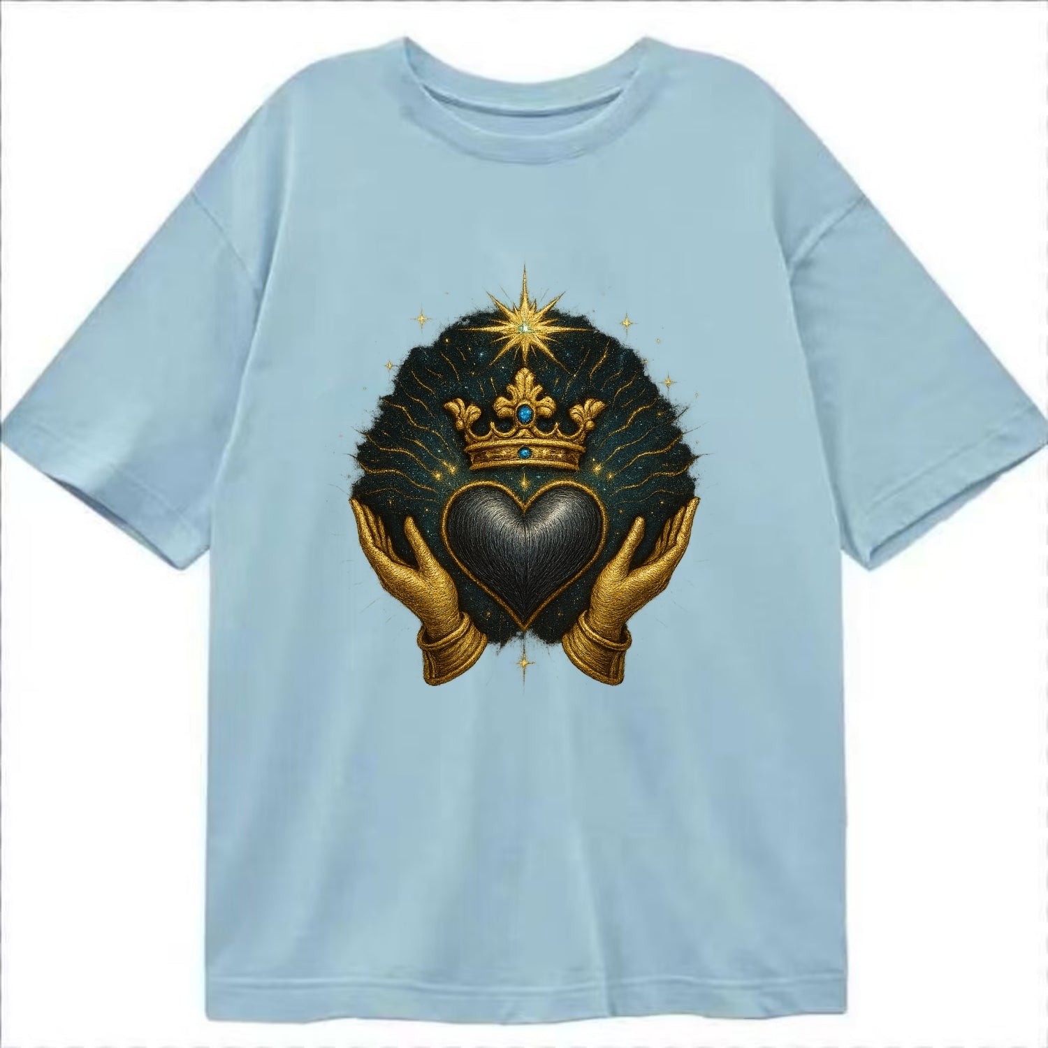Pearl-studded tiara atop a satin-gunmetal heart supported by elegant opera-glove - Classic T-shirt - Light Blue