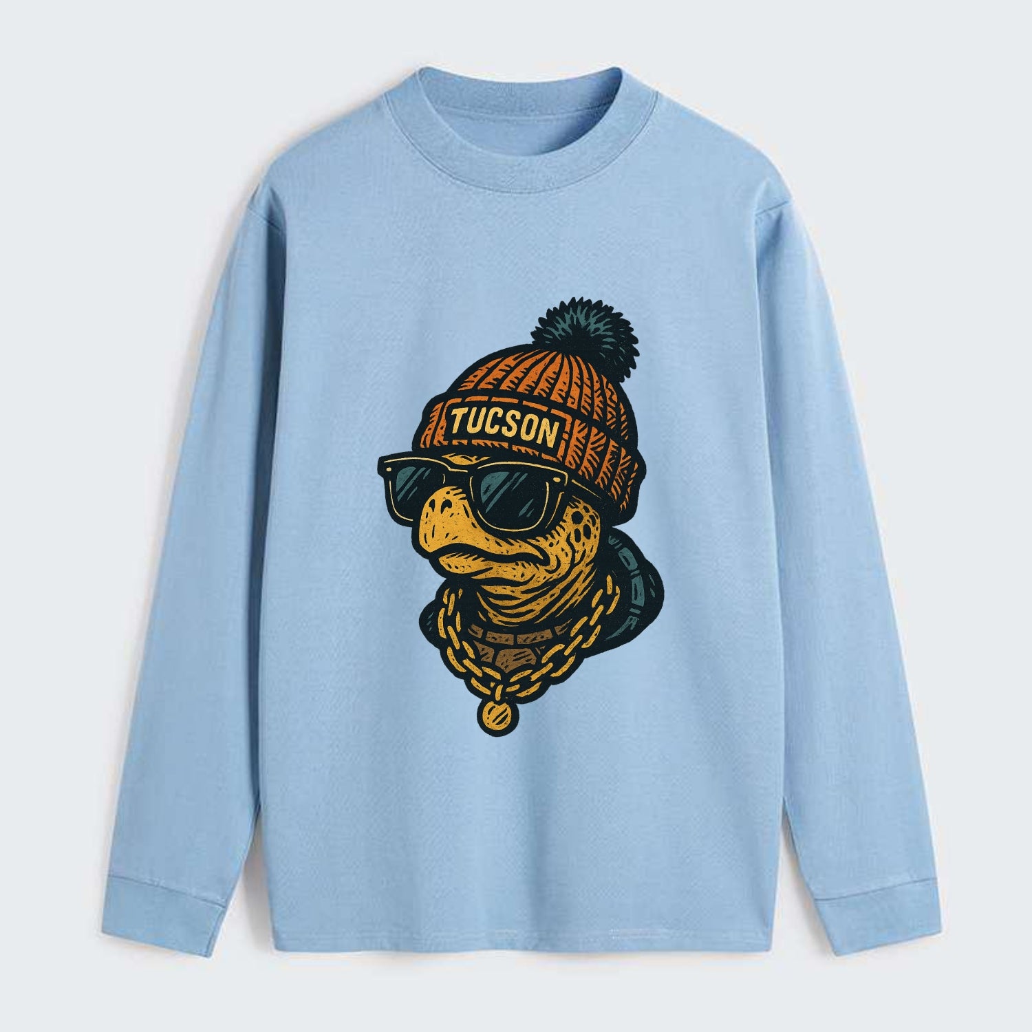 Tucson Desert Tortoise wearing Tucson beanie with pom pom and wayfarer - Classic Long Sleeve Shirt - Light Blue
