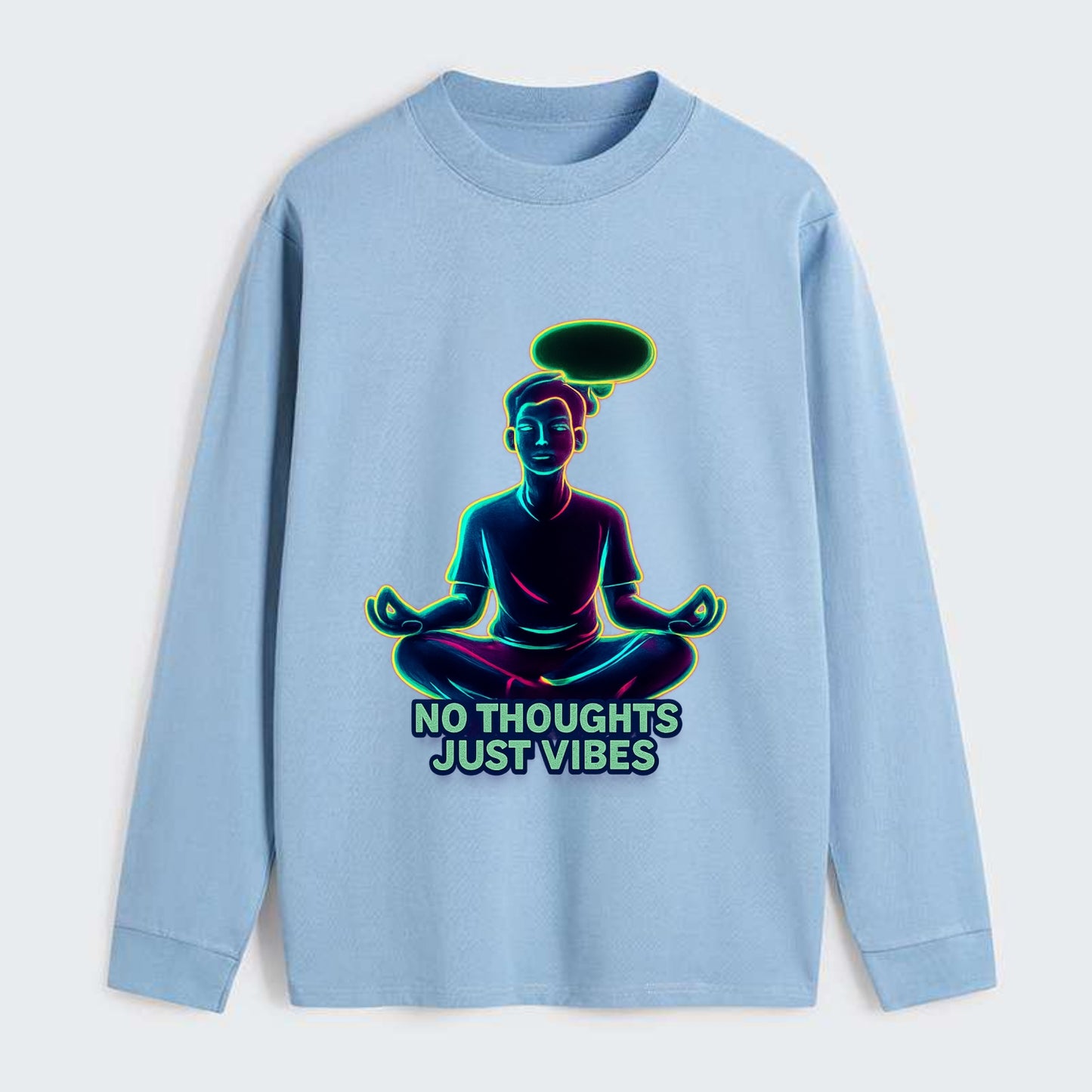Peaceful floating figure with empty thought bubble - "no thoughts just - Classic Long Sleeve Shirt - Light Blue
