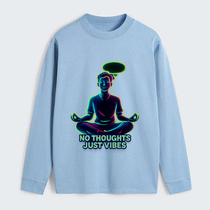 Peaceful floating figure with empty thought bubble - "no thoughts just - Classic Long Sleeve Shirt - Light Blue
