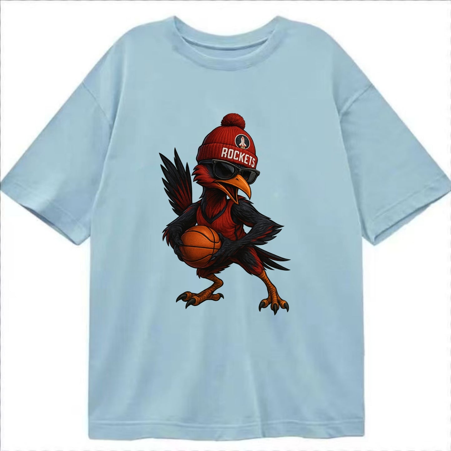 Houston Roadrunner wearing Rockets beanie with launch pad patch and wayfarer - Classic T-shirt - Light Blue