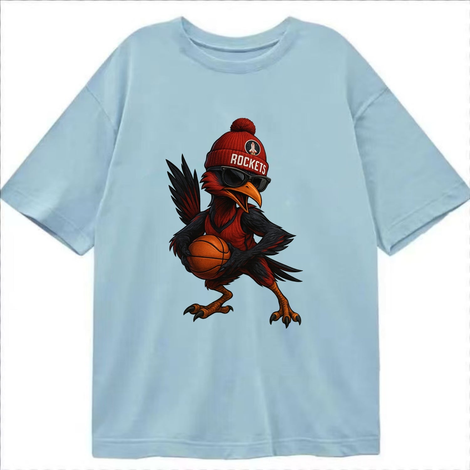 Houston Roadrunner wearing Rockets beanie with launch pad patch and wayfarer - Classic T-shirt - Light Blue