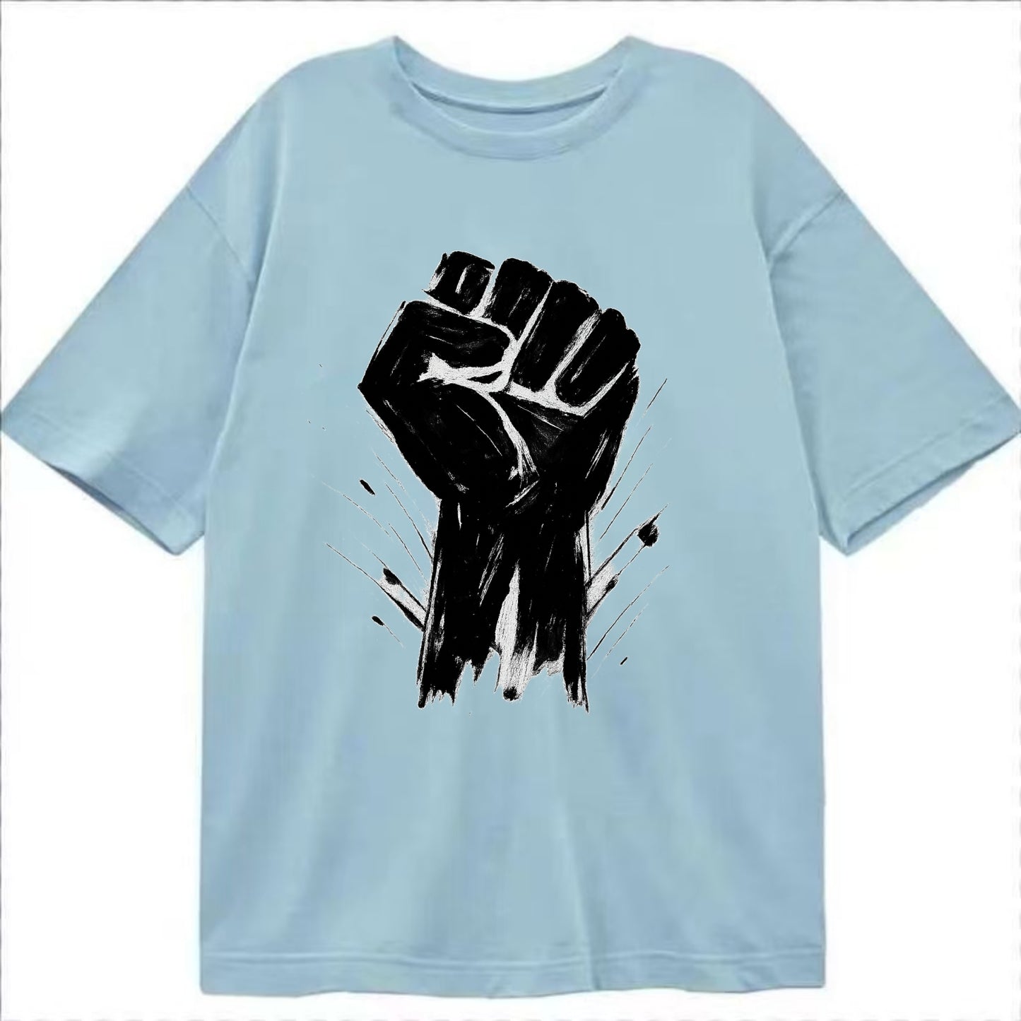 Raised fist in bold black ink brushstrokes - symbol of solidarity and resistance - Classic T-shirt - Light Blue