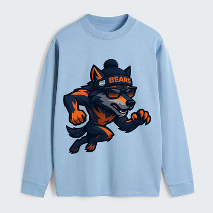 Chicago Wolf wearing Bears beanie with Lake Michigan patch and wayfarer - Classic Long Sleeve Shirt - Light Blue