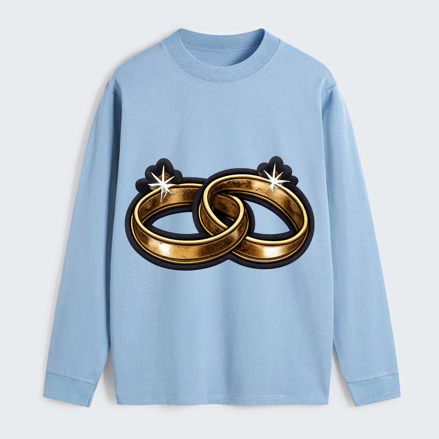 WEDDING RINGS - interlocked bands in gold , marriage - Classic Long Sleeve Shirt - Light Blue