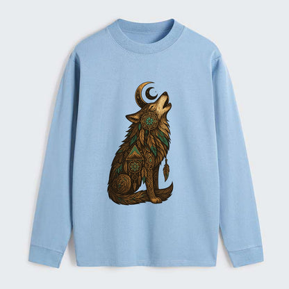 Celestial Moon Wolf  - Classic Long Sleeve Shirt - Light Blue