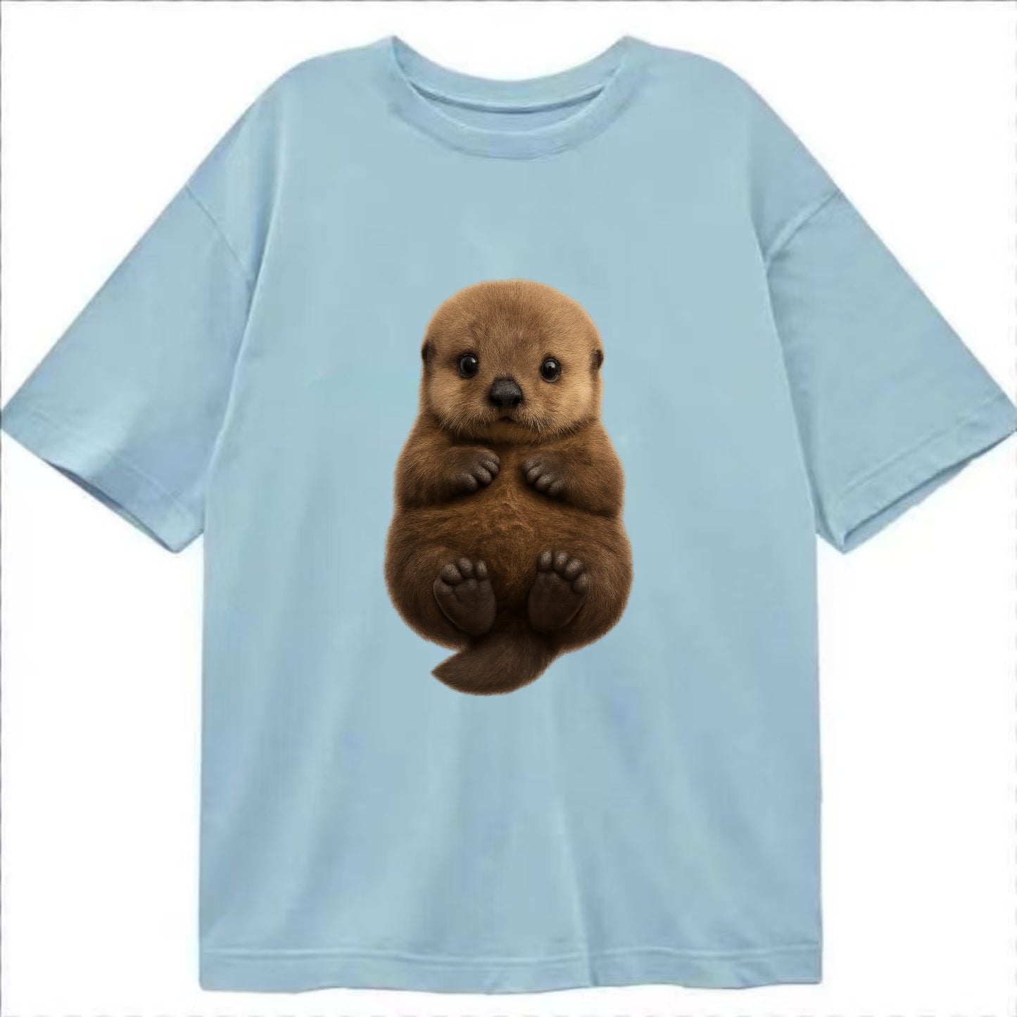 Baby Sea Otter - brown fluffy, floating on back, tiny paws, bright eyes, - Classic T-shirt - Light Blue