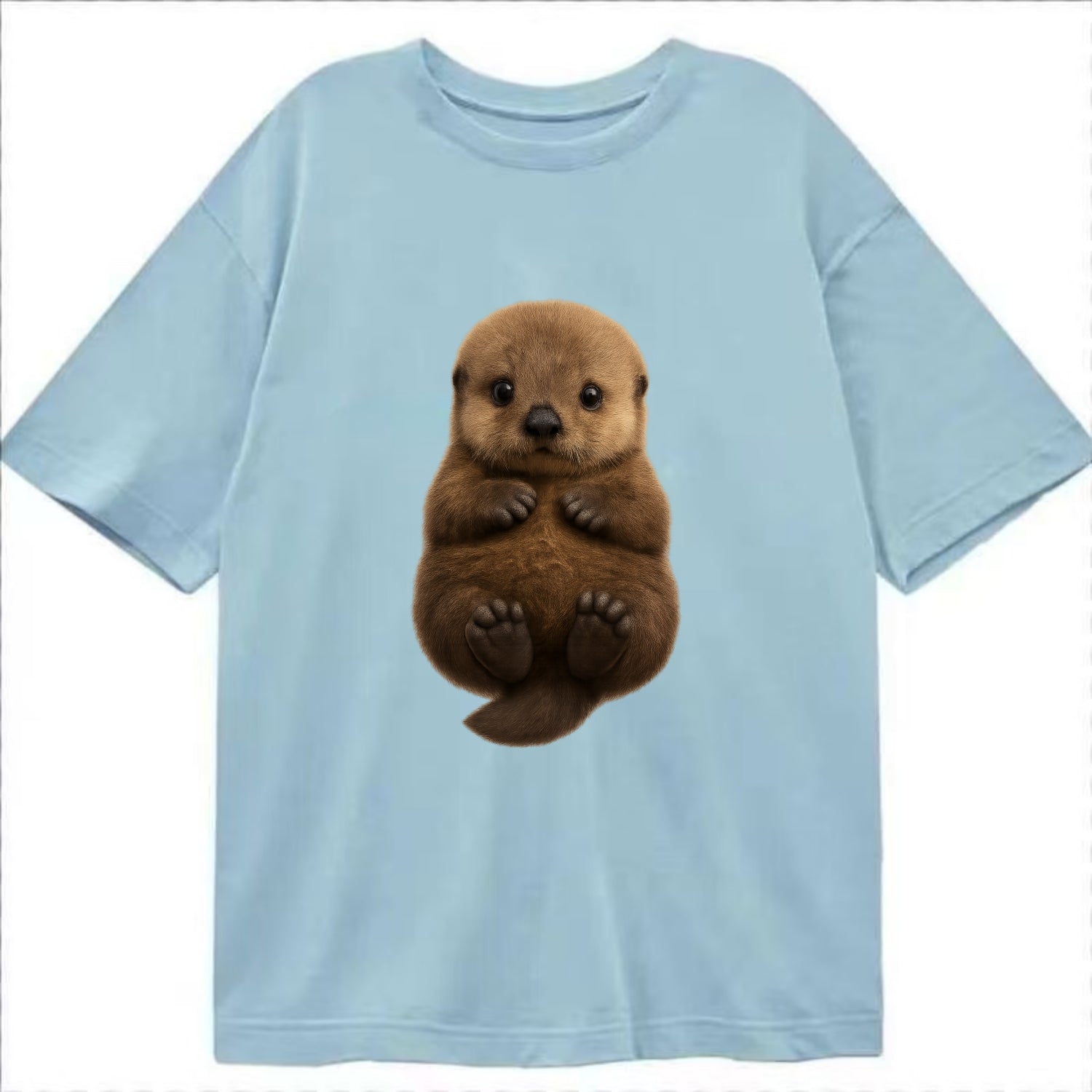 Baby Sea Otter - brown fluffy, floating on back, tiny paws, bright eyes, - Classic T-shirt - Light Blue
