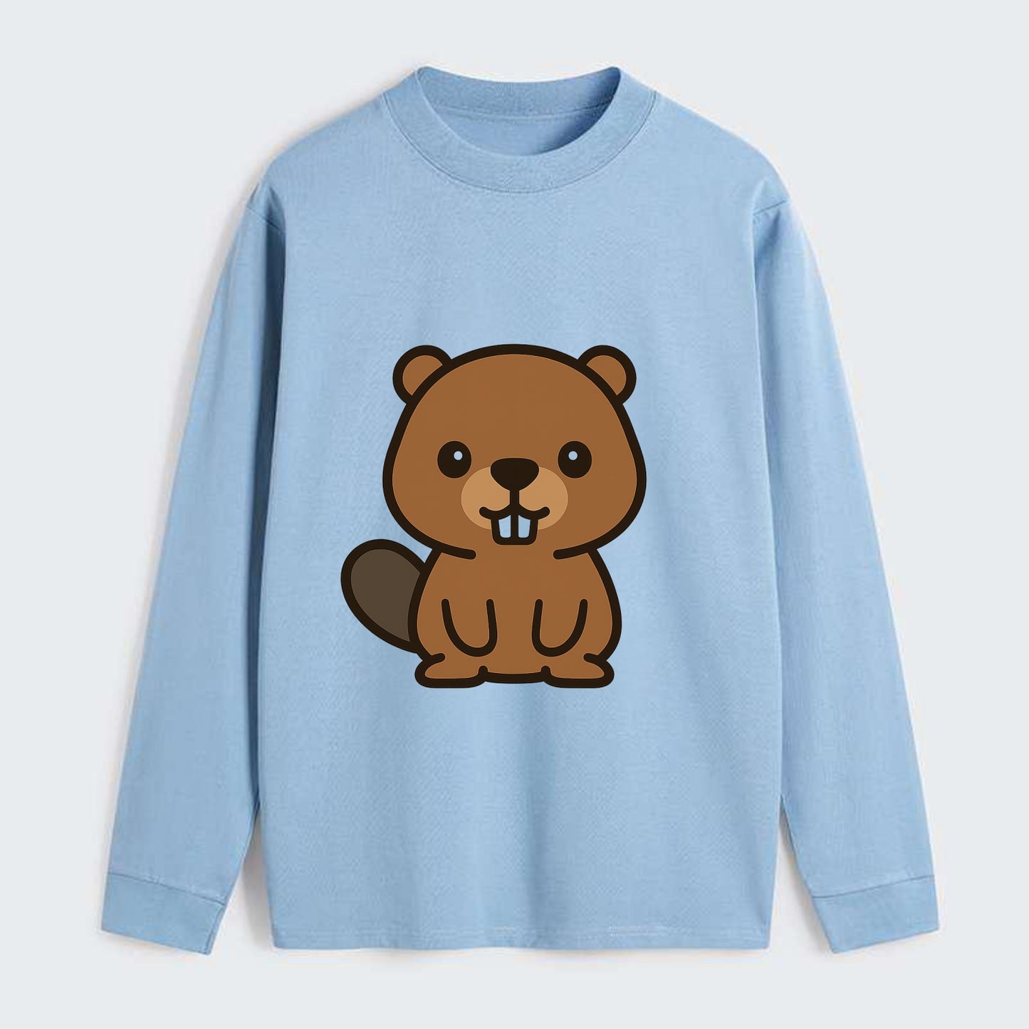 Baby Beaver - brown fur, paddle tail, buck teeth, friendly eyes, - Classic Long Sleeve Shirt - Light Blue