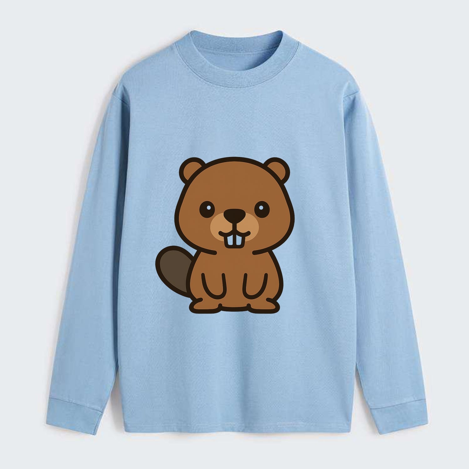 Baby Beaver - brown fur, paddle tail, buck teeth, friendly eyes, - Classic Long Sleeve Shirt - Light Blue