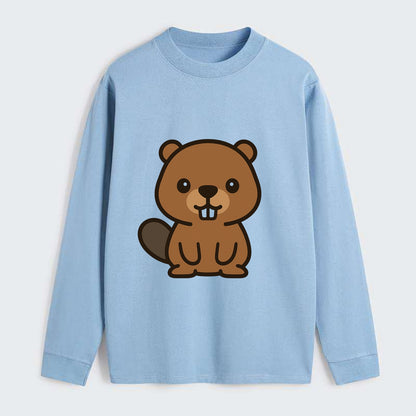 Baby Beaver - brown fur, paddle tail, buck teeth, friendly eyes, - Classic Long Sleeve Shirt - Light Blue