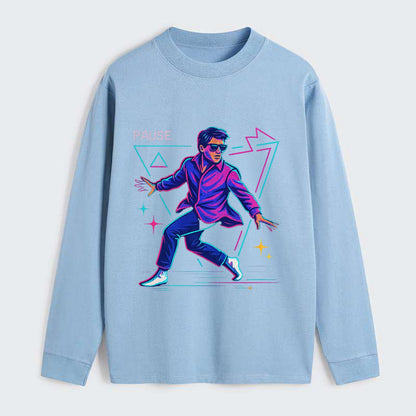 confident figure sliding across polished wooden floor in socks and - Classic Long Sleeve Shirt - Light Blue