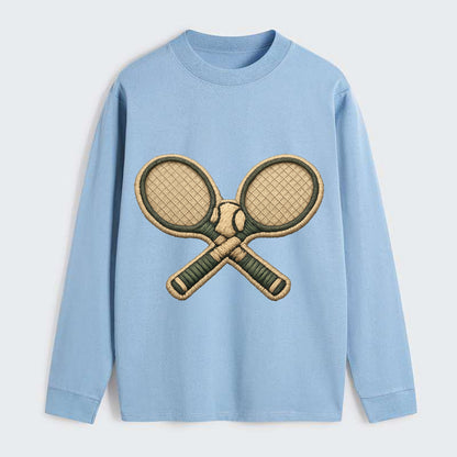 Embroidered patch design - TENNIS RACKET CROSSED - tennis rackets with - Classic Long Sleeve Shirt - Light Blue
