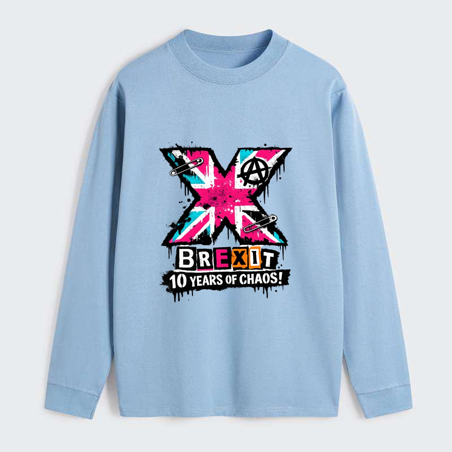 X YEARS | Roman numeral X massive | Union Jack fill pattern | Bold - Classic Long Sleeve Shirt - Light Blue