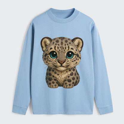 Baby Snow Leopard Cub - gray spotted, thick fur, blue-green eyes, - Classic Long Sleeve Shirt - Light Blue