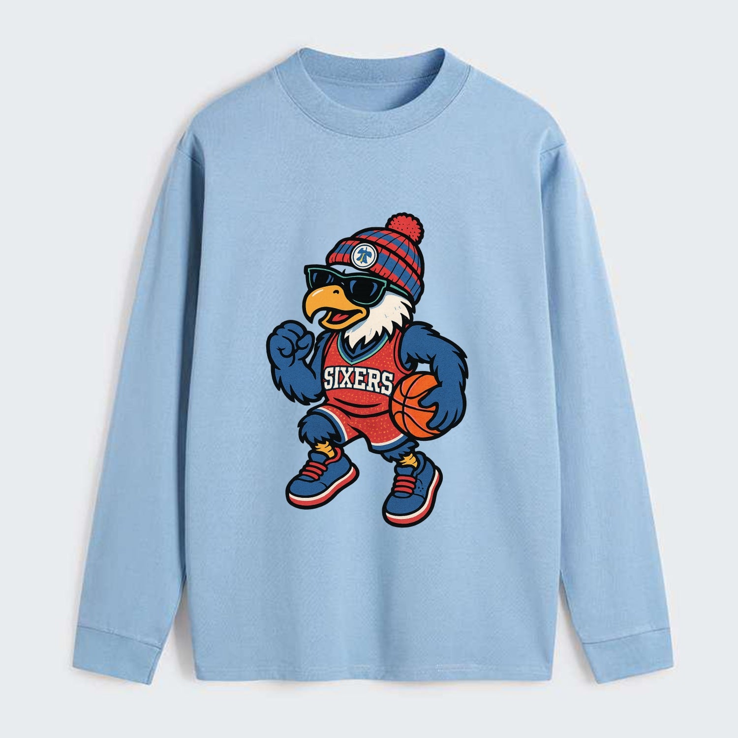 Philadelphia Eagle wearing 76ers red white and blue beanie with bell - Classic Long Sleeve Shirt - Light Blue