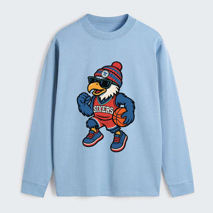 Philadelphia Eagle wearing 76ers red white and blue beanie with bell - Classic Long Sleeve Shirt - Light Blue