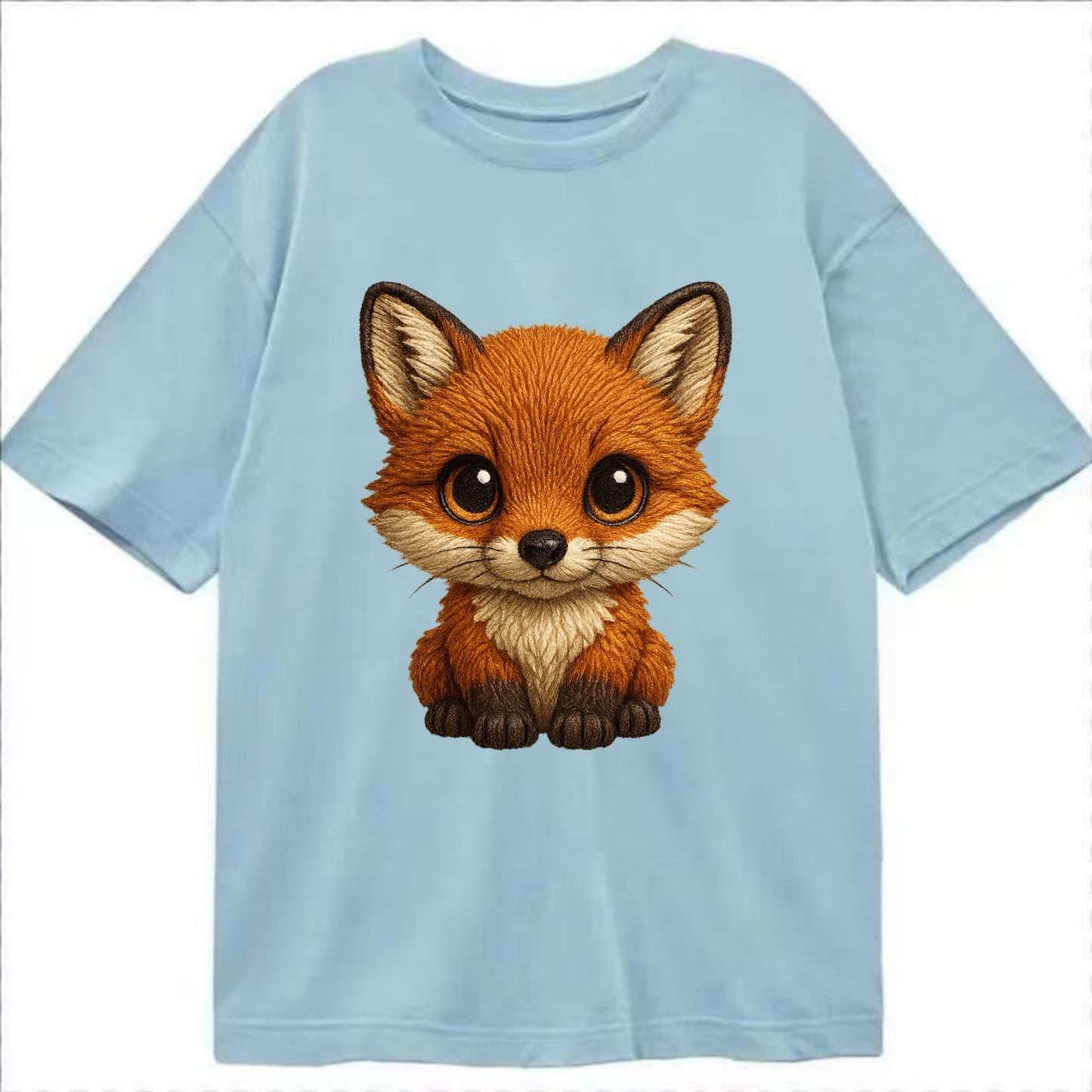 Baby Red Fox - russet fur, white chest, big amber eyes, perky ears, front-facing, - Classic T-shirt - Light Blue