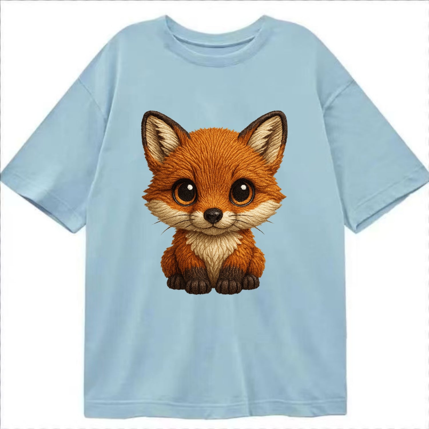 Baby Red Fox - russet fur, white chest, big amber eyes, perky ears, front-facing, - Classic T-shirt - Light Blue