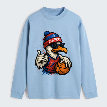 LA Seagull wearing Clippers red white and blue beanie with ship patch - Classic Long Sleeve Shirt - Light Blue