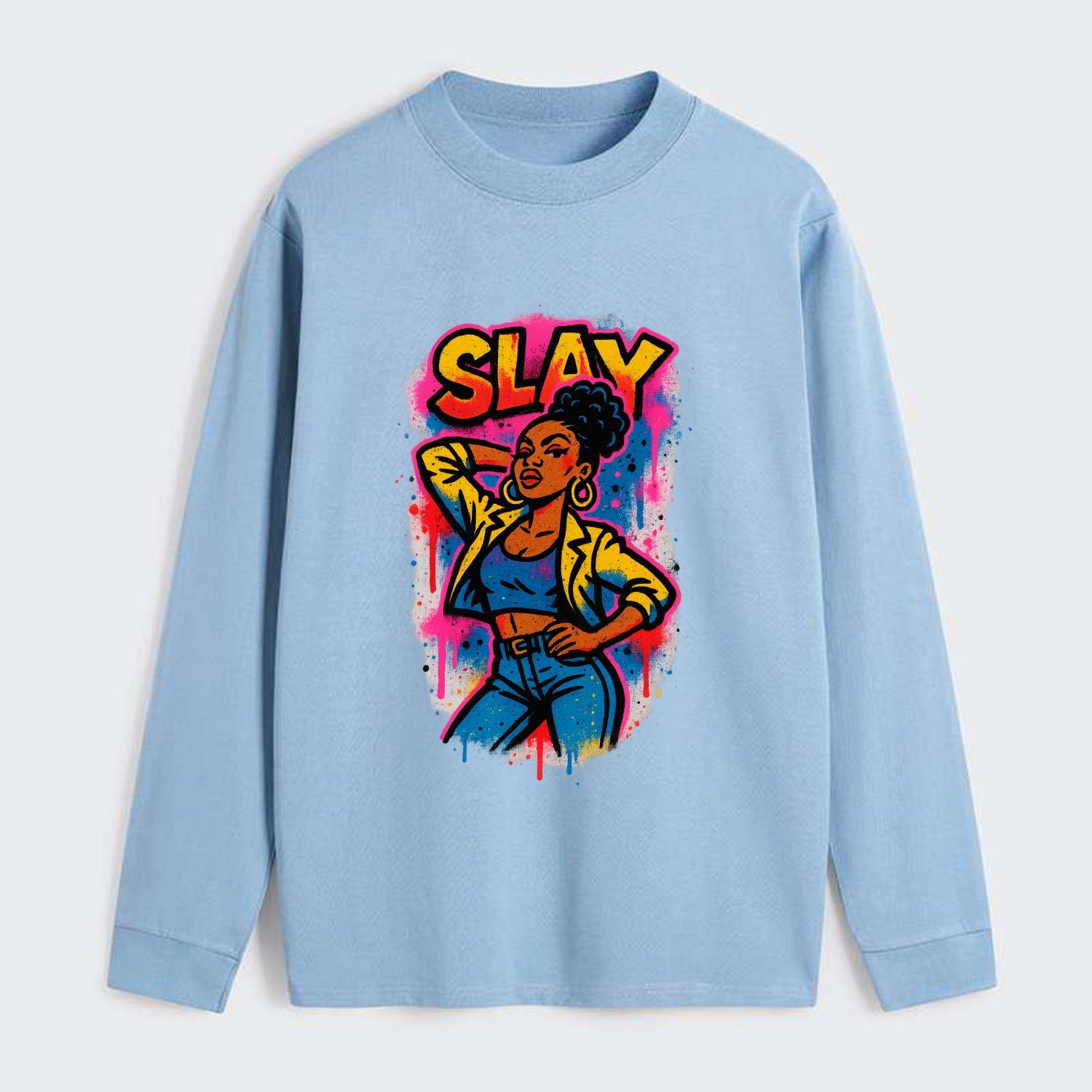 Empowered figure striking confident pose - "slay" culture, fierce and - Classic Long Sleeve Shirt - Light Blue