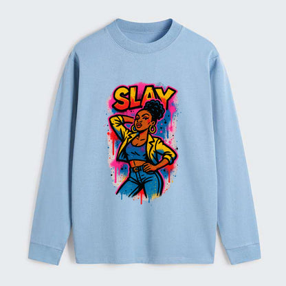 Empowered figure striking confident pose - "slay" culture, fierce and - Classic Long Sleeve Shirt - Light Blue